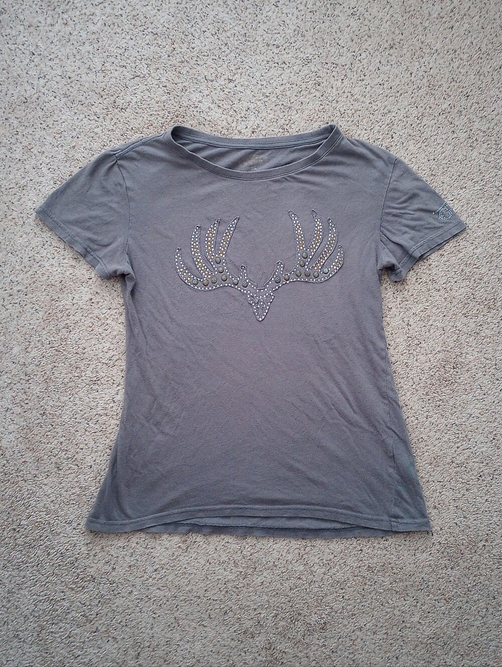 Girls With Guns Gray Shirt Deer Buck Antlers Rhinestones Size XL